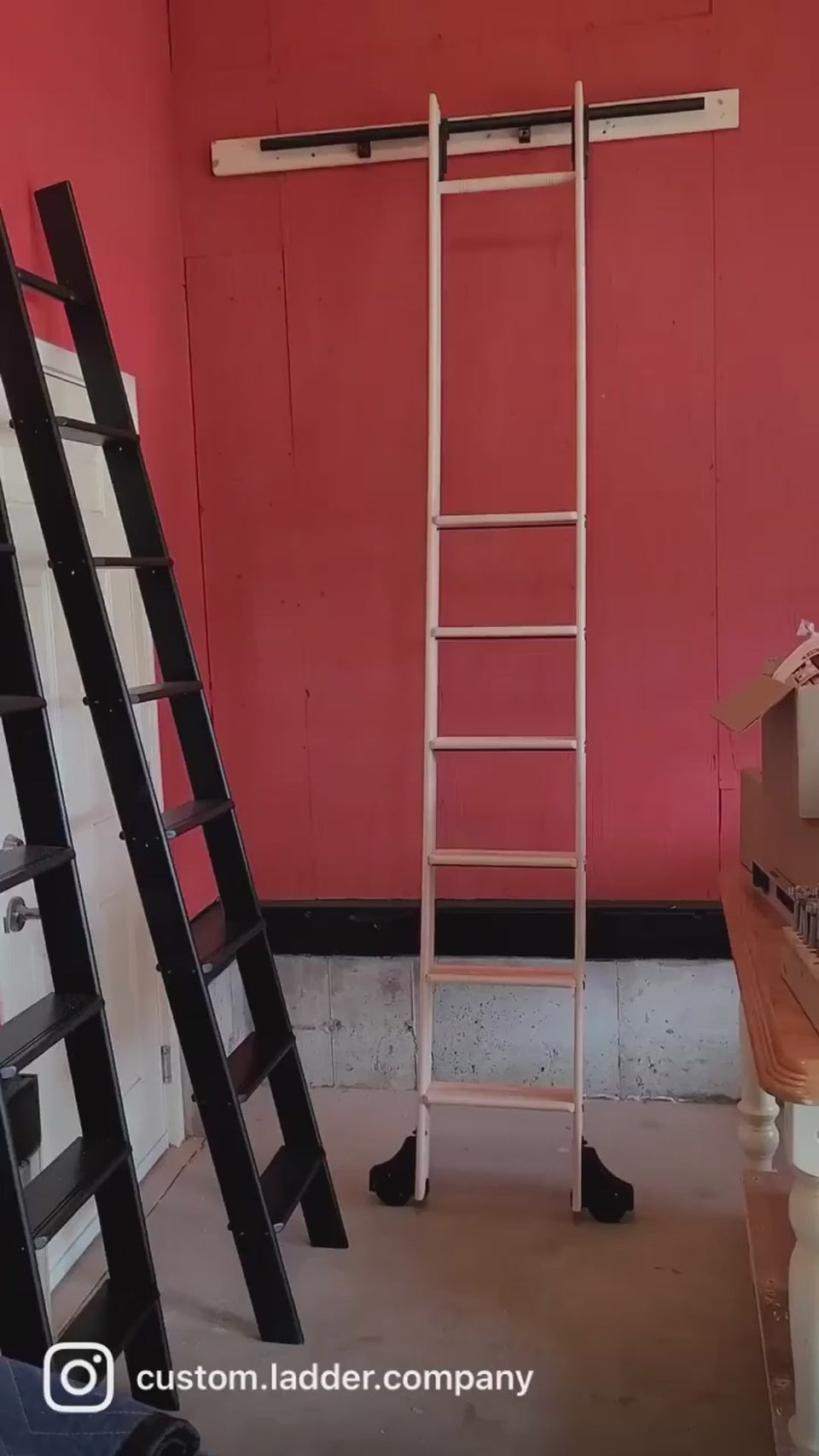 Unique Rolling Kitchen Ladder in Maple