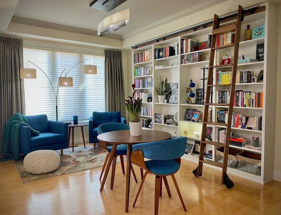 Walnut rolling ladder by Custom Ladder Company