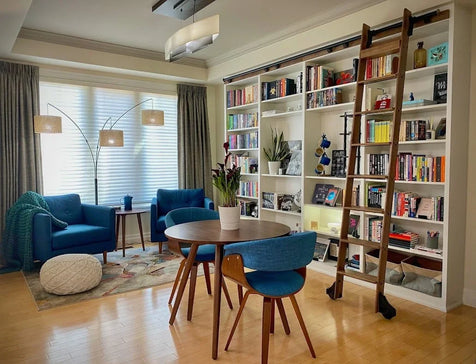 Walnut rolling ladder by Custom Ladder Company