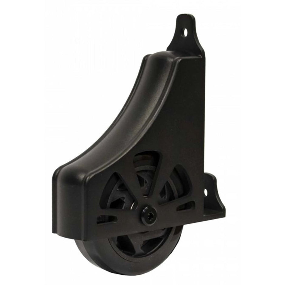 Meadow Lane ladder wheel in black, close up.